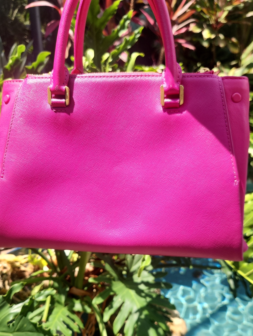 MCM Fuchsia Pink Saffiano Leather Top-Handle Satchel W/Crossbody Strap